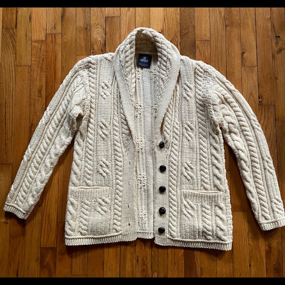 Pure wool Irish Aran cardigan sweater Size Small